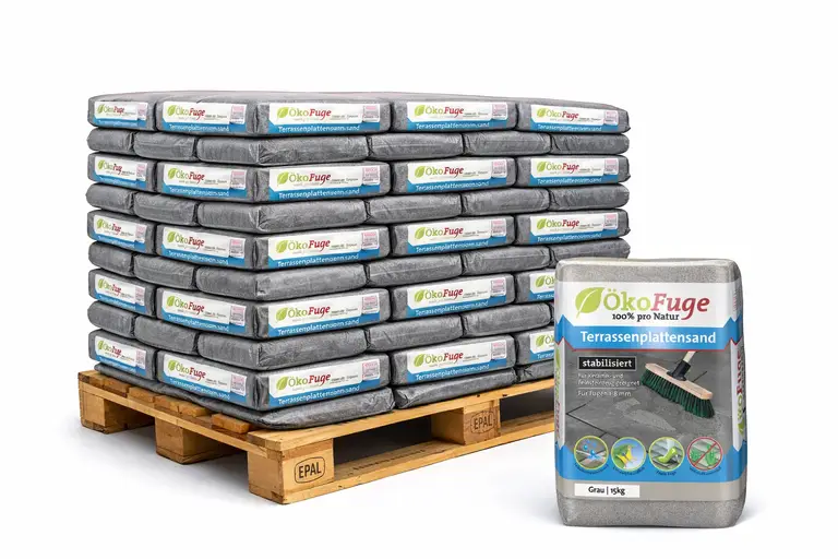 fiche-972e1686e9f041ac8f17.webp ÖkoFuge Fugensand Grau 0-1 mm 15 kg x 64 Sack – Bild 1